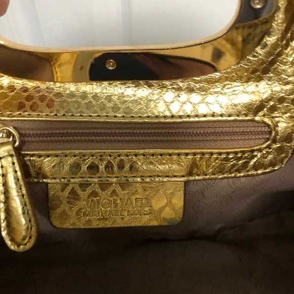 Michael Kors Berkeley Metallic Gold Leather Snakeskin Print Clutch Bag - Picture 11 of 12